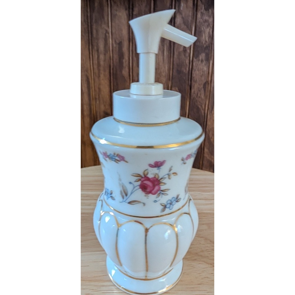 Vintage IW Rice Japan Porcelain Pump Bottle Floral Design With Gold Trim